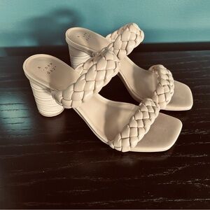 Nude woven heeled sandals